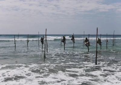 Best time to visit Sri Lanka: stilt fishermen off the south coast at sunset