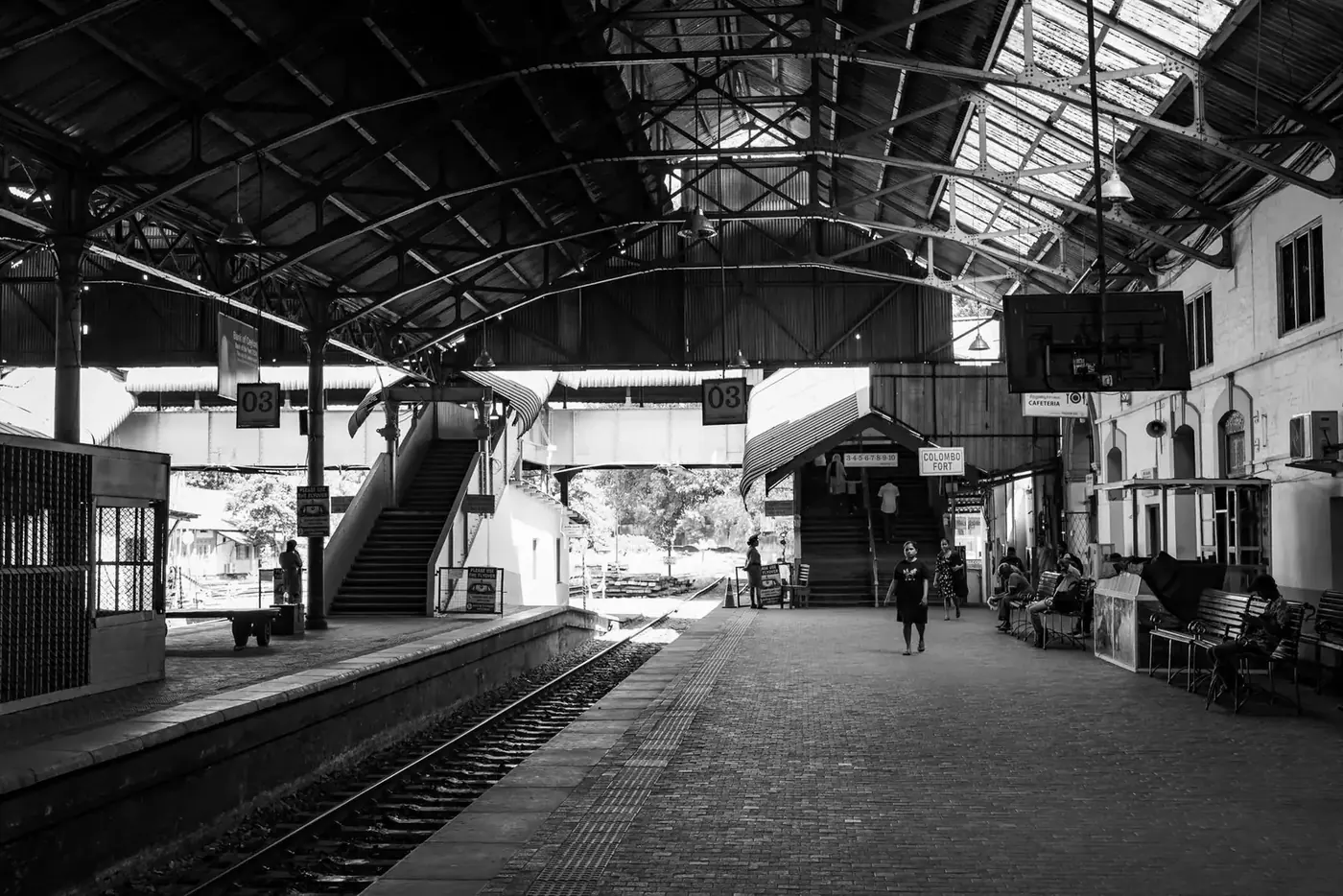 The platform at Colombo Fort, where printed Sri Lanka train tickets are collected