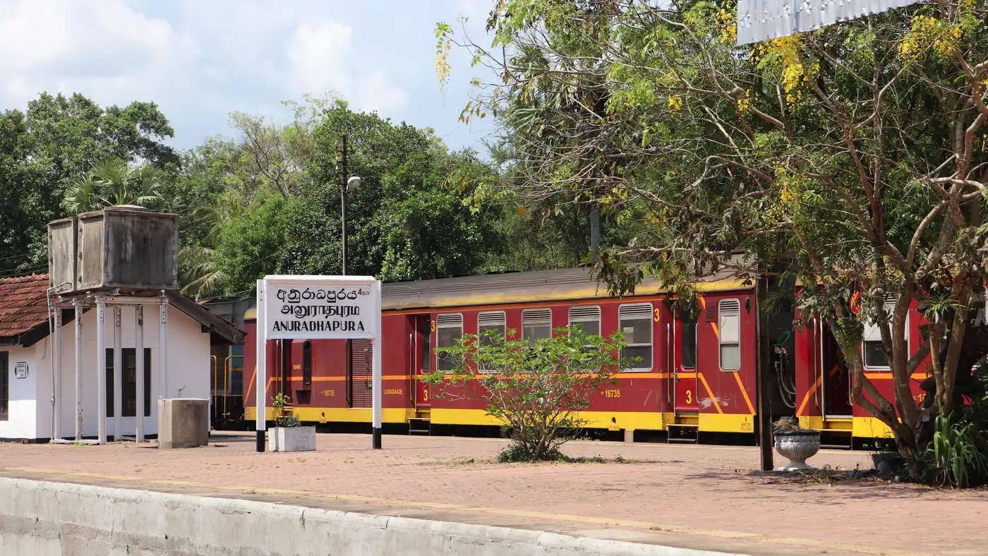 A train at Anuradhapura station on the northern line from Colombo Fort