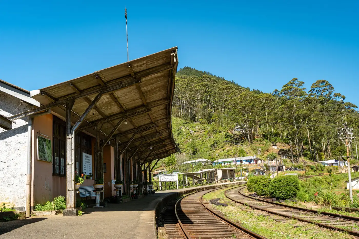 Platform at a highland station on the Sri Lanka train travel network