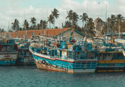 the fishing boats on the Negombo lagoon near the airport, the first stop on a sri lanka 7 day itinerary